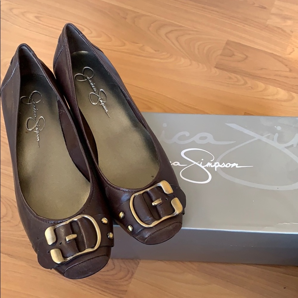 Dark brown leather wedge pump